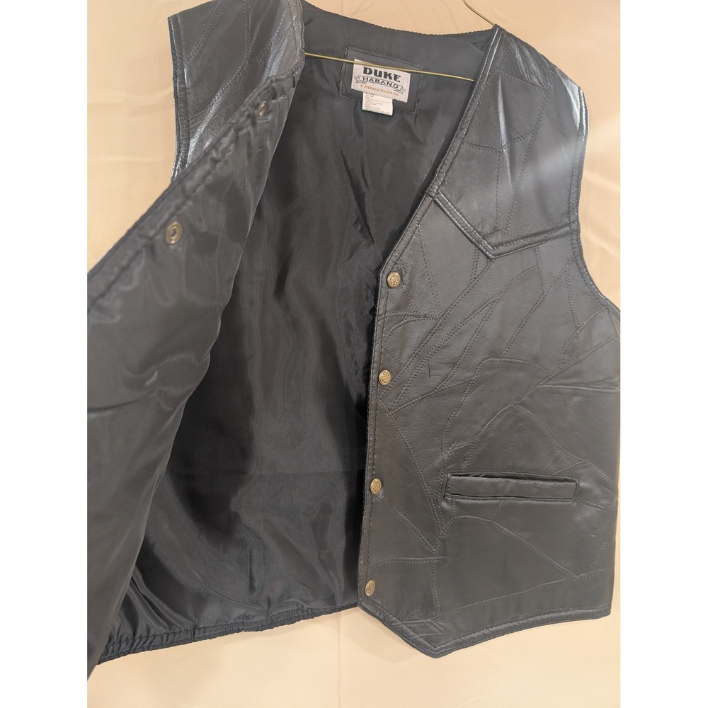Duke Haband Leather Vest Womens L Black Patchwork Western Biker Rocker - Picture 2 of 5